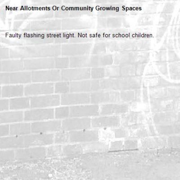 Faulty flashing street light. Not safe for school children. -Allotments Or Community Growing Spaces