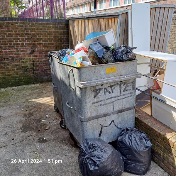 This bin chamber is getting missed on a regular basis its ment to be collected Mondays, Wednesdays and Fridays but the past few weeks nobody has been recently on Fridays.. Is there a reason for this change that we don't know about?

It's causing a big health and safety issue also attracting pests to the block.-Crandley Court, Rainsborough Avenue, London, SE8 5SA
