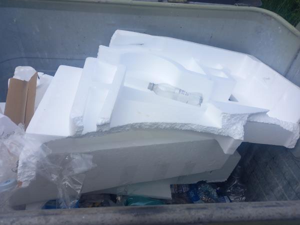 Polystyrene dumped in plastic bin -Clos Orange S, Jersey JE3 8GU, Jersey