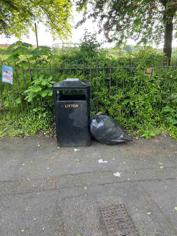 Blag bags of household rubbish tipped at bin on Carter street / Martin street cross road 
Further bag tipped in path way of Martin street green space. 
Shopping trolly also left on Martin street green space. -Martin Inn, 98 Martin Street, Leicester, LE4 6EU