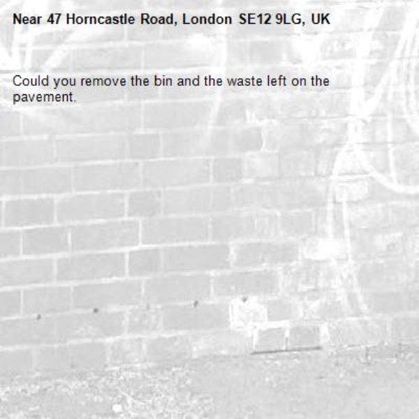 Could you remove the bin and the waste left on the pavement.-47 Horncastle Road, London SE12 9LG, UK