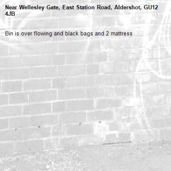 Bin is over flowing and black bags and 2 mattress -Wellesley Gate, East Station Road, Aldershot, GU12 4JB