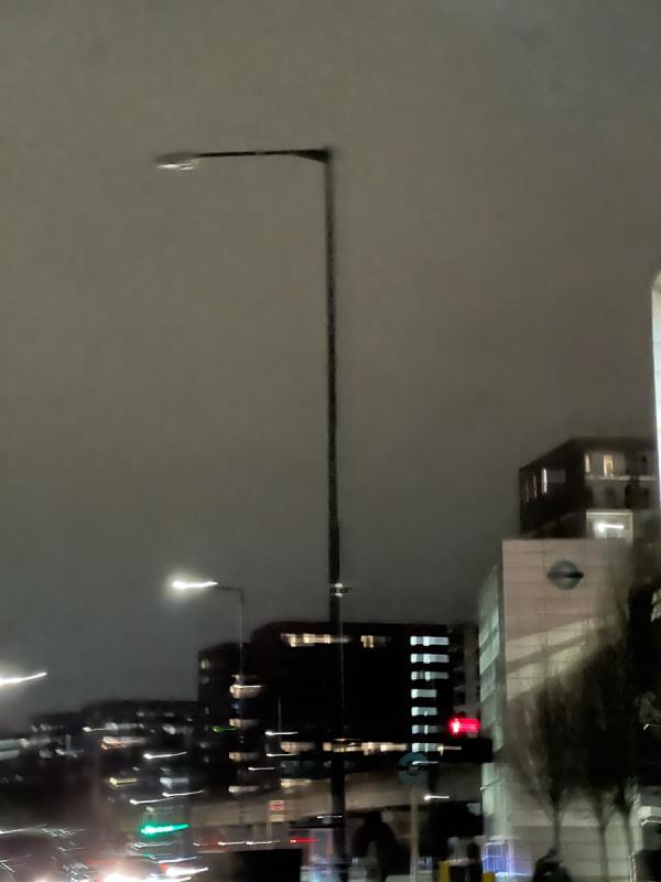 Lamp post out on corner-127 Silvertown Way, London E16 1LL, UK