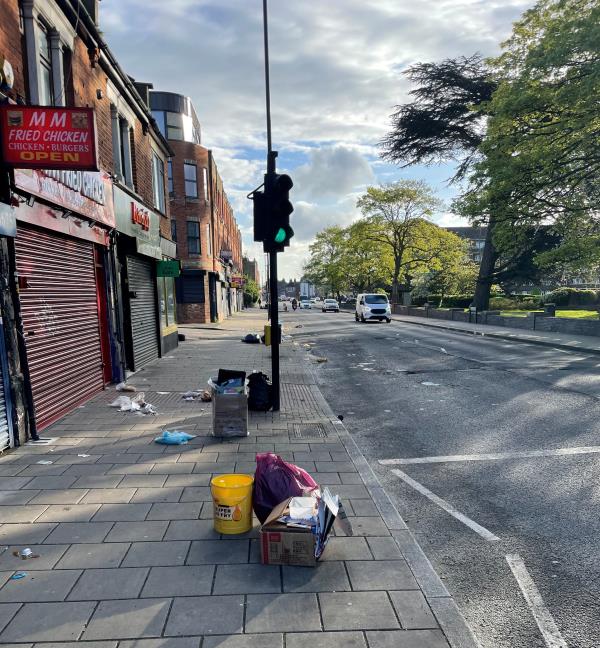 An ongoing issue with commercial waste left on the pavement for animals to scavenge overnight. This issue is getting out of control, the entire road is covered by waste, If this is unenforceable these businesses and their operations should be closed down. -297 Sydenham Road, London, SE26 5EW