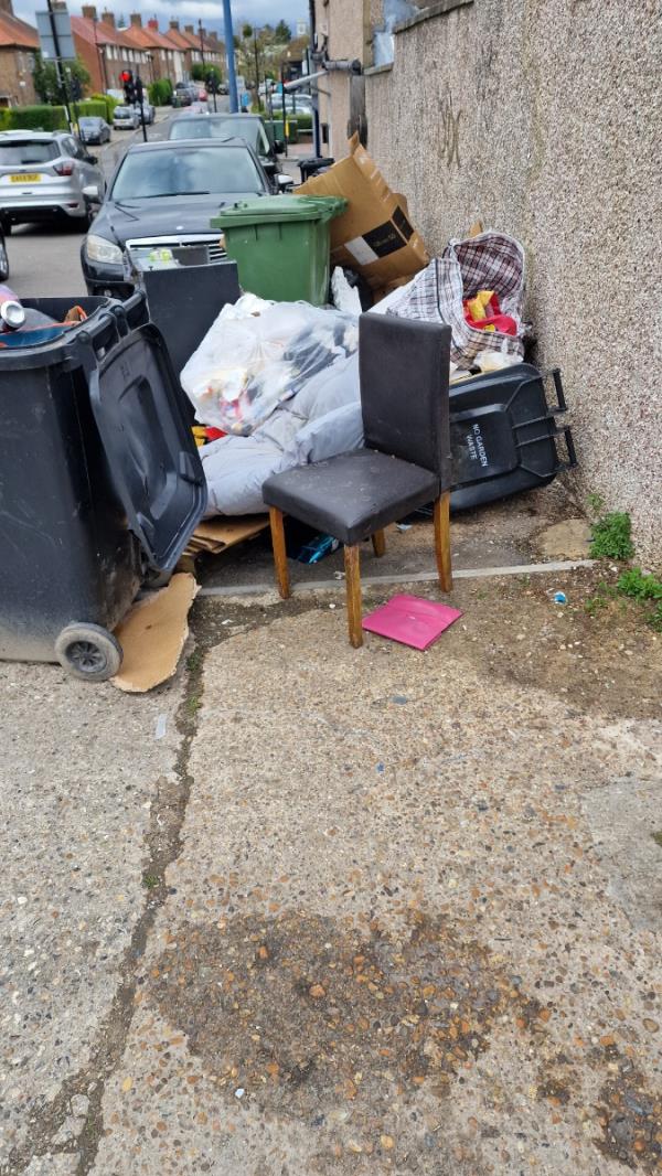 More fly tipping. There are letters addressed to someone in the pile of rubbish so please get your guys to have a look through it and issue a fine. -102 Launcelot Road, Bromley, BR1 5DZ