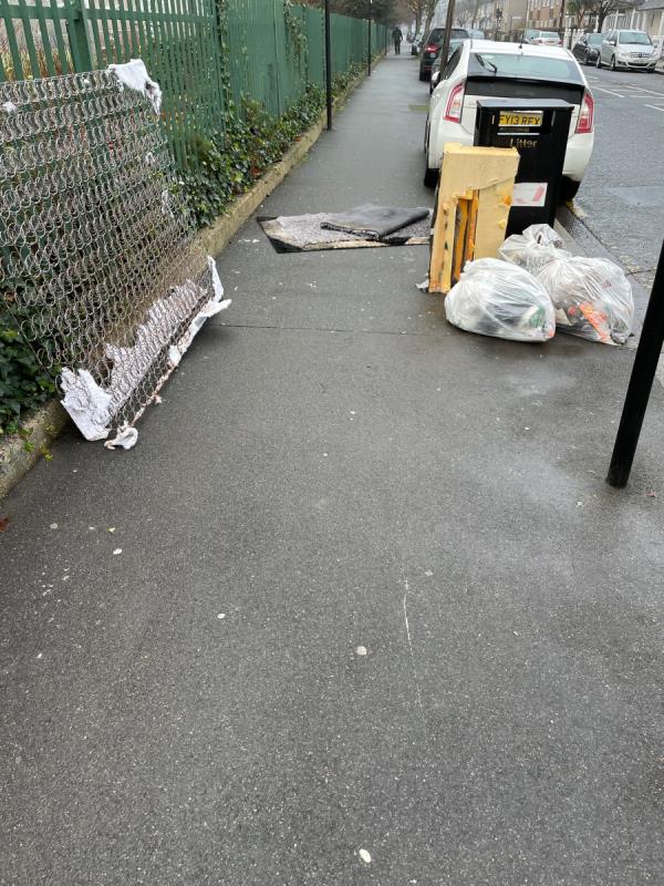 Rubbish opposite 150 Lonsdale Avenue -128 Brampton Road, East Ham, E6 3LB