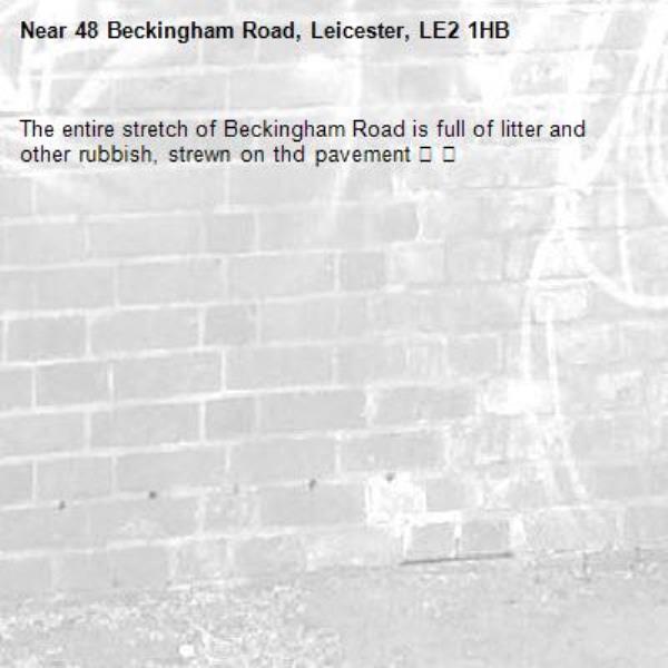 The entire stretch of Beckingham Road is full of litter and other rubbish, strewn on thd pavement 🗑 😒 -48 Beckingham Road, Leicester, LE2 1HB