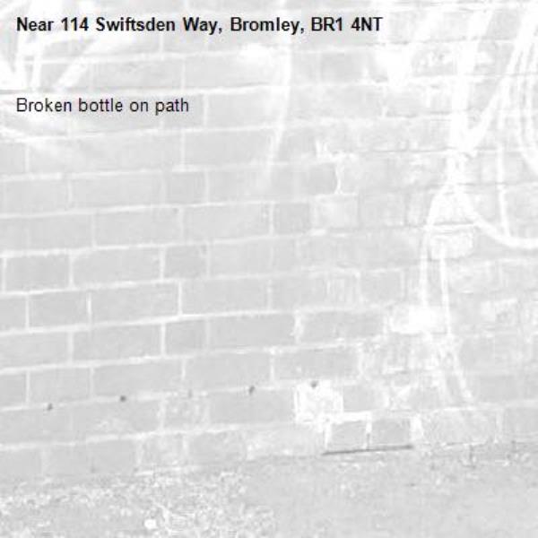Broken bottle on path-114 Swiftsden Way, Bromley, BR1 4NT