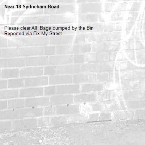 Please clear All  Bags dumped by the Bin
Reported via Fix My Street-18 Sydneham Road