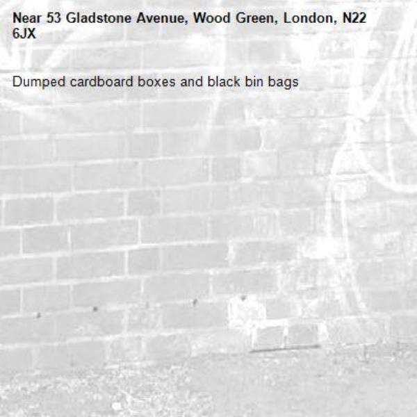 Dumped cardboard boxes and black bin bags -53 Gladstone Avenue, Wood Green, London, N22 6JX