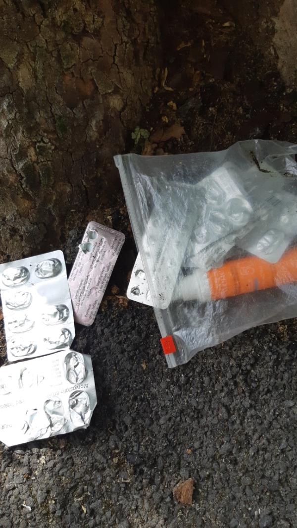 Old medication left in bag on the pavement -16 Thornsbeach Road, London, SE6 1DX