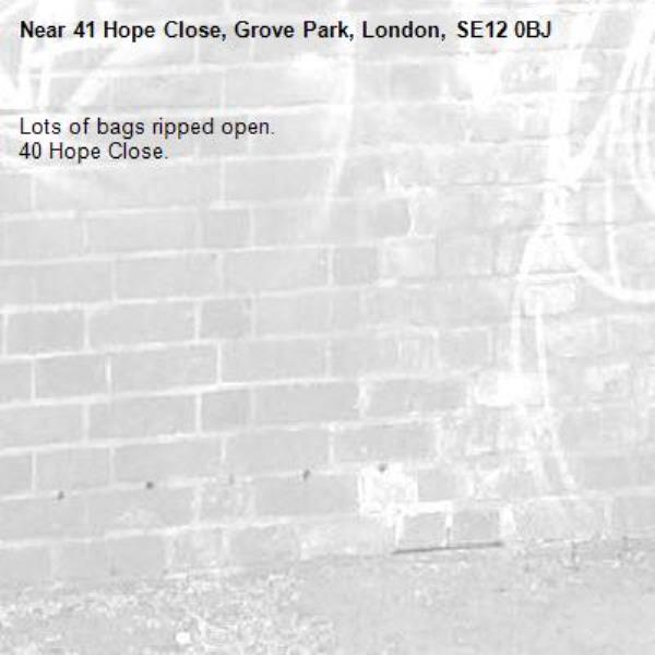 Lots of bags ripped open. 
40 Hope Close.-41 Hope Close, Grove Park, London, SE12 0BJ