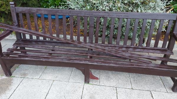 Sea front bench has been damaged.-West Rocks Hotel, 44 Grand Parade, Eastbourne, BN21 4DL