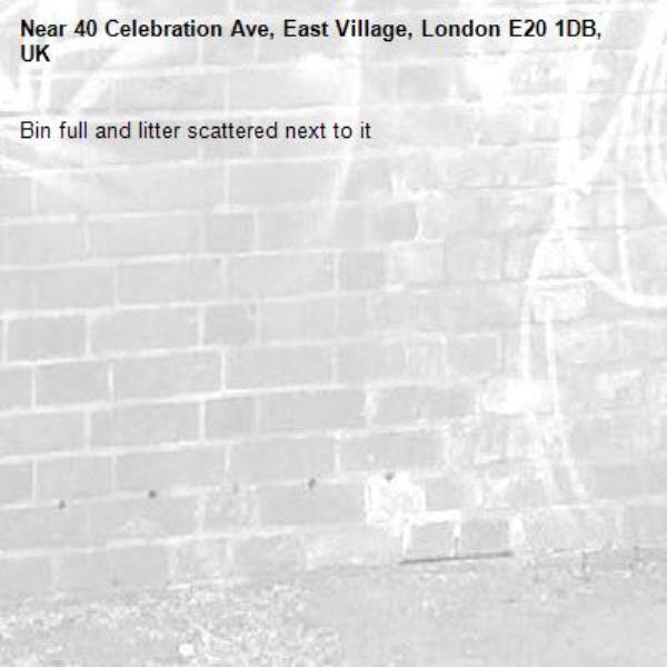 Bin full and litter scattered next to it -40 Celebration Ave, East Village, London E20 1DB, UK