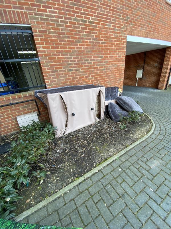 Unwanted sofa by tenants of n15 in corunna avenue, it’s been abandoned on the car park at the back of n15 property -15 corunna avenue