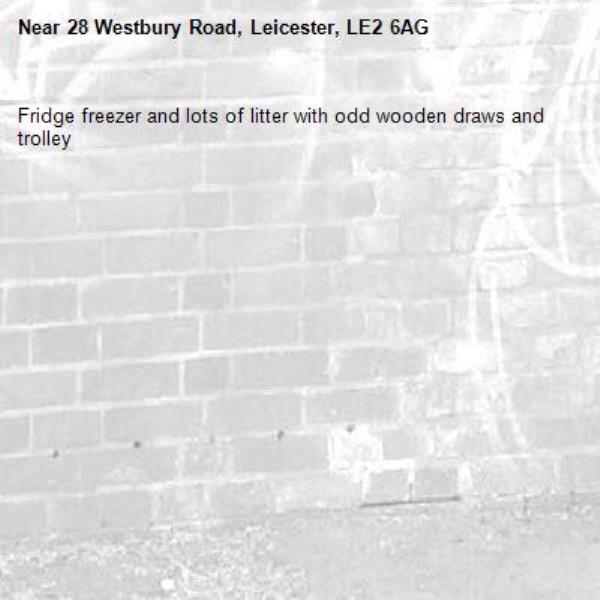 Fridge freezer and lots of litter with odd wooden draws and trolley-28 Westbury Road, Leicester, LE2 6AG