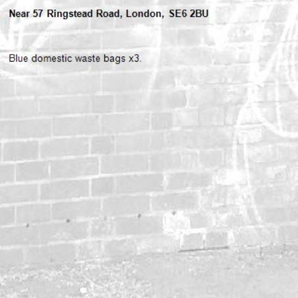 Blue domestic waste bags x3.-57 Ringstead Road, London, SE6 2BU