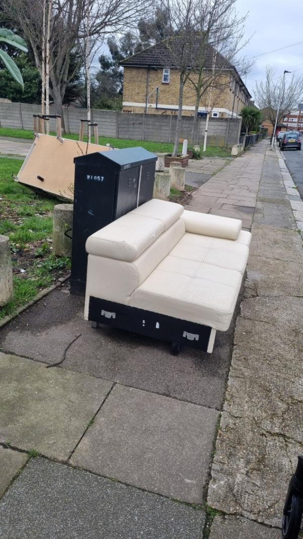 Large furniture on pavement blocking pedestrians-67 Varley Road, Canning Town, London, E16 3NR