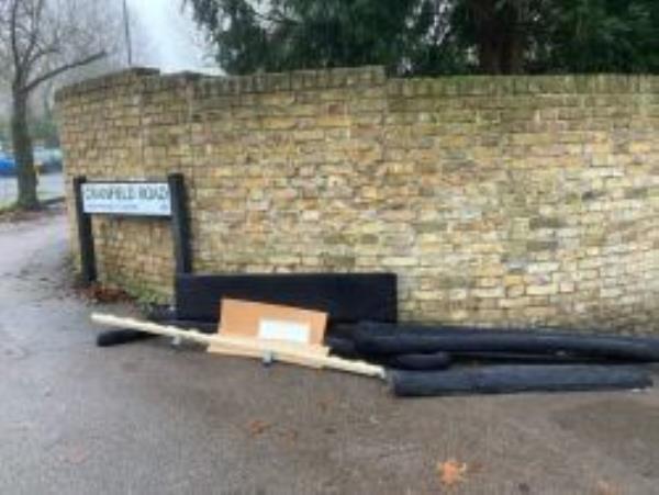 Overnight flytipping corner of Cranfield and Whickam Rds. Repd-Marie Lloyd Court 85a Cranfield Road, Honor Oak Park, SE4 1LS
