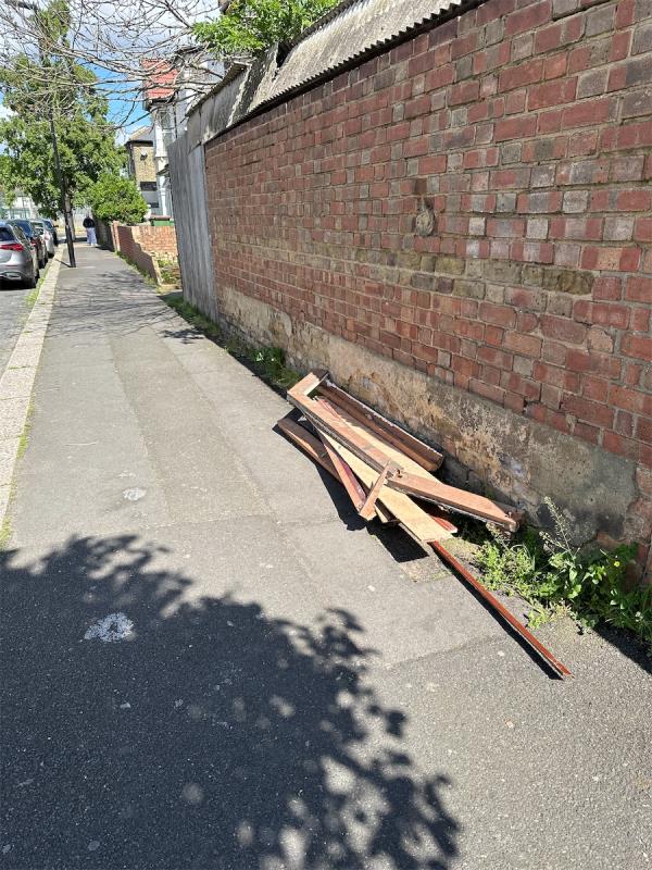 Dumped timber wood 
Please clear thanks -5 Stukeley Road, Forest Gate, London, E7 9QQ