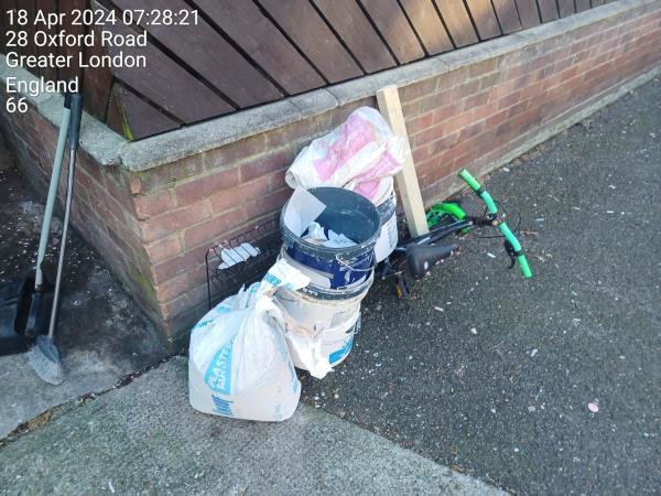 Next to the bins on the pavement as usual. 
DUMPED BY NO 55 GROVE CRESCENT. -36 Grove Crescent Road, Stratford, London, E15 1BJ