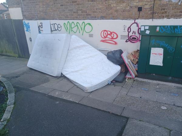 2 double mattresses & broken formica bedside tables-131A, Shardeloes Road, London, SE14 6RT