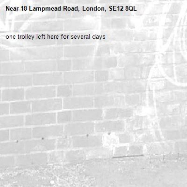 one trolley left here for several days-18 Lampmead Road, London, SE12 8QL