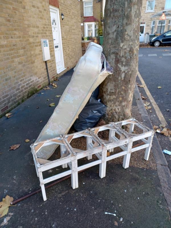 One mattress, wooden item and four black bags of building waste-51 Rothsay Road, Stratford, E7 8LY, England, United Kingdom