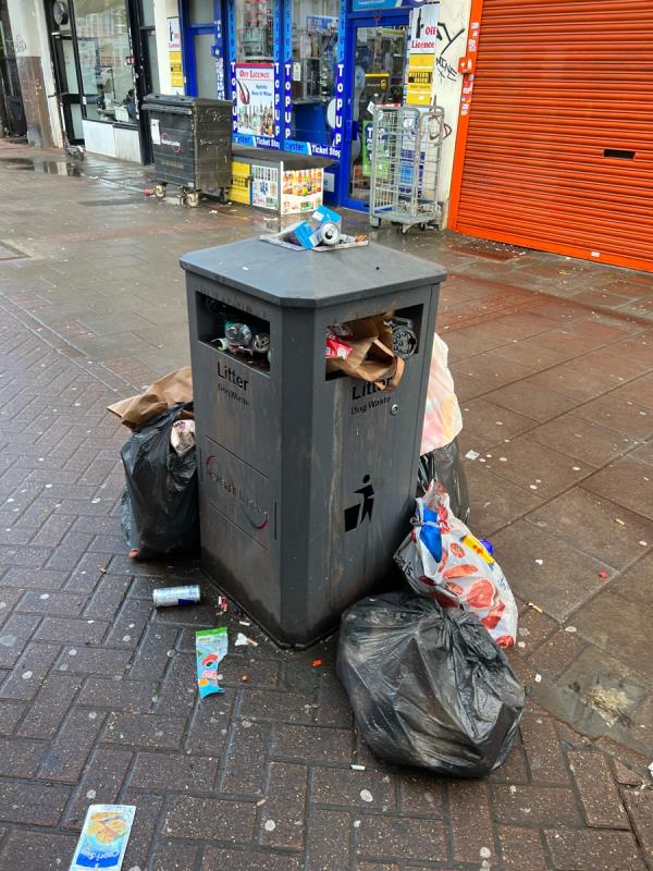 Over flowing rubbish bins-Developing Steps Nursery, 516 Romford Road, Forest Gate, London, E7 8AF