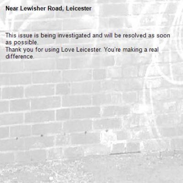 This issue is being investigated and will be resolved as soon as possible.
Thank you for using Love Leicester. You’re making a real difference.
-Lewisher Road, Leicester