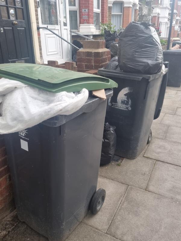 Bins on pavement obstructing and they are overloaded-First Floor Flat, 18 Arcadian Gardens, Wood Green, London, N22 5AA