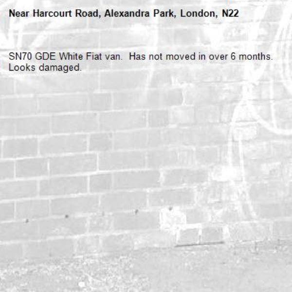 SN70 GDE White Fiat van.  Has not moved in over 6 months. Looks damaged. -Harcourt Road, Alexandra Park, London, N22