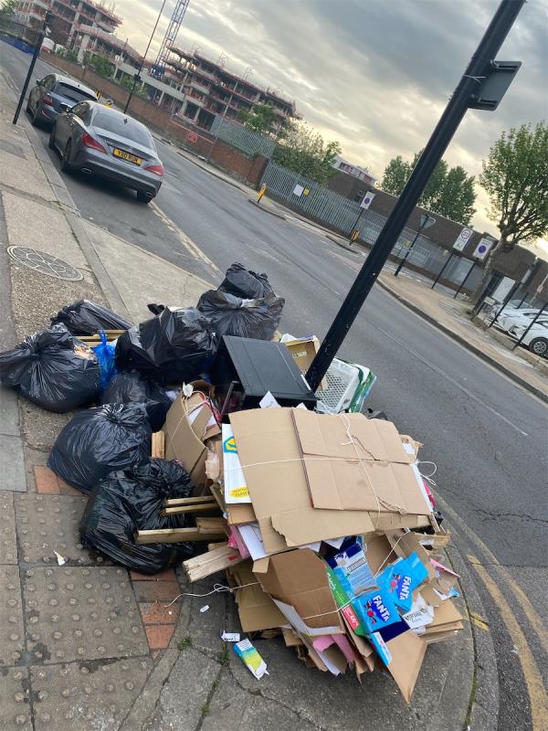 Fly tipping -Ahmed Grocers, 430 High Street North, Manor Park, London, E12 6RH