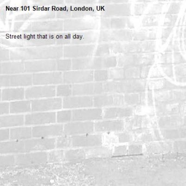 Street light that is on all day.-101 Sirdar Road, London, UK