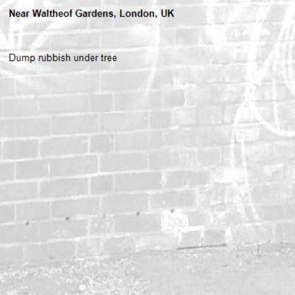 Dump rubbish under tree-Waltheof Gardens, London, UK