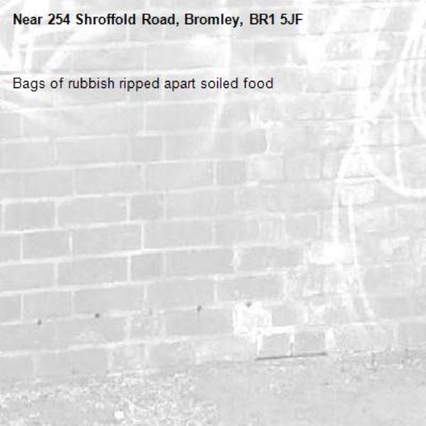 Bags of rubbish ripped apart soiled food-254 Shroffold Road, Bromley, BR1 5JF
