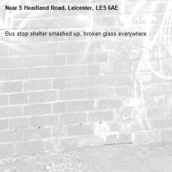 Bus stop shelter smashed up, broken glass everywhere -5 Headland Road, Leicester, LE5 6AE