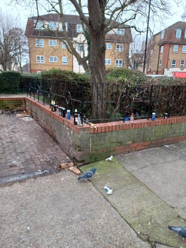 Area heavily littered with alcohol containers and glass bottles -1a Durban Road, West Ham, E15 3BW, England, United Kingdom