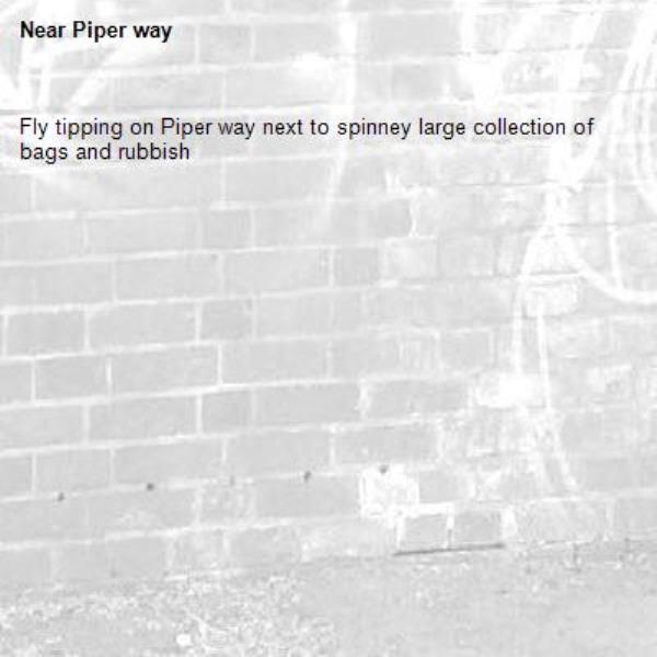 Fly tipping on Piper way next to spinney large collection of bags and rubbish -Piper way