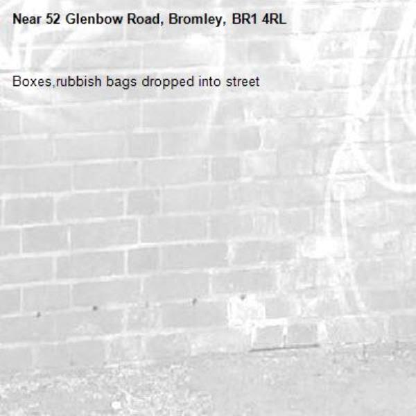 Boxes,rubbish bags dropped into street -52 Glenbow Road, Bromley, BR1 4RL