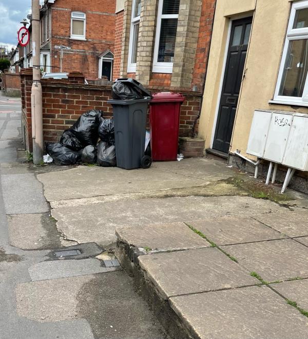 Excess bin bags outside 677 Oxford Road. This is unsightly, smelly and is attracting rats.-675 Oxford Road, Reading, RG30 1HP