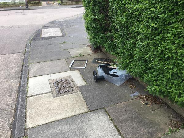 Smashed up computer and plastic box on the footpath-40 Howden Road, Leicester, LE2 9AT