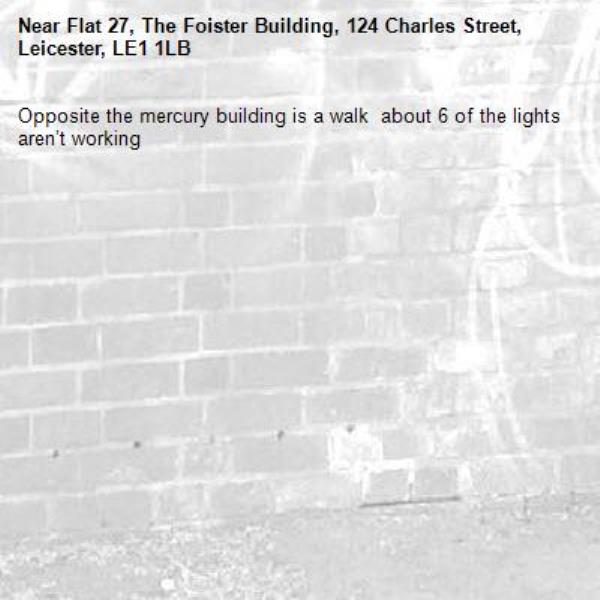 Opposite the mercury building is a walk  about 6 of the lights aren’t working-Flat 27, The Foister Building, 124 Charles Street, Leicester, LE1 1LB