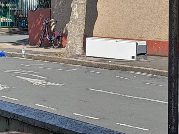 Fridge freezer and 'Santander' bike dumped junction Holland/Hall rds-3 Holland Road, East Ham, London, E6 2EW