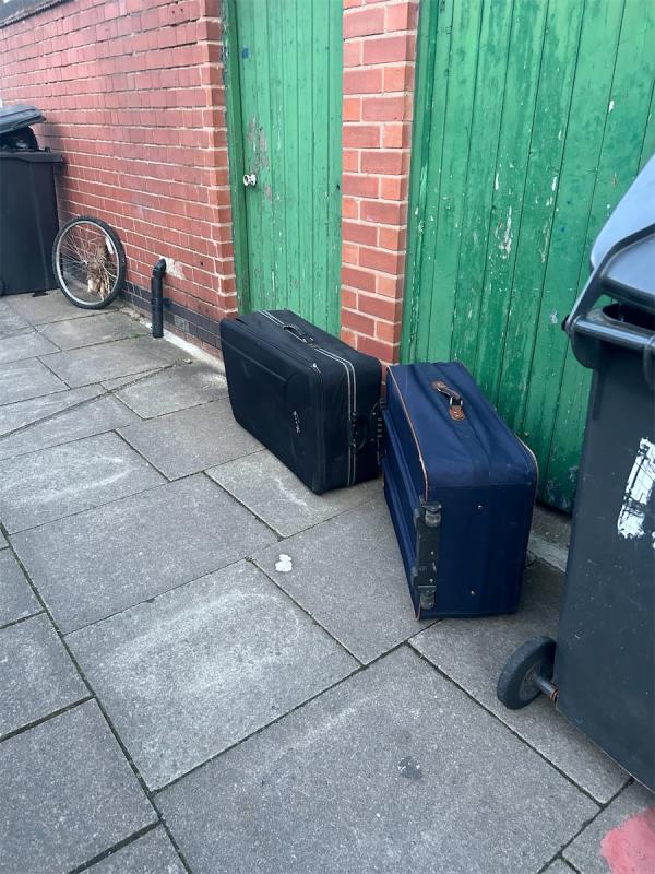 Residents in the area using this space as dumping area. They often dump so many unwanted items. These suitcases were not there until last night. People need to serious about it. They can go to the council provided tipping sites.-12 Kings Newton Street, Leicester, LE2 0DQ