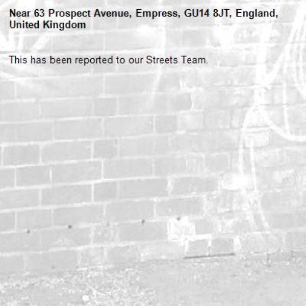 This has been reported to our Streets Team.-63 Prospect Avenue, Empress, GU14 8JT, England, United Kingdom