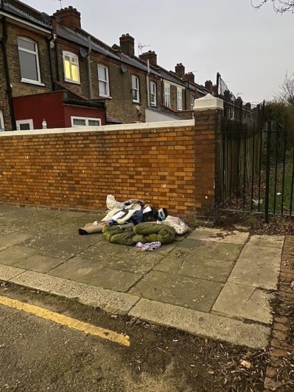Dumped rubbish at entrance to russell park -64 Russell Avenue, London, N22 6PS