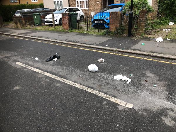 Please clear spillage from road-5 Geraint Road, Bromley, BR1 5DU
