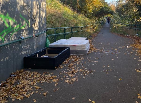 Mattresses still in the way of the entrance to the greenway. Been there for over a week now. The only access for bikes and wheelchairs and it’s really dark at night so it’s only a matter of time before this causes an accident. Very unloved area, with broken glass and trash everywhere, and overgrown trees forcing cyclists to duck. Hasn’t been cleaned for months.-1 Alan Hocken Way, London E15 3AT, UK
