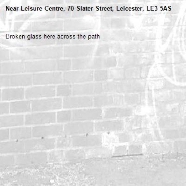 Broken glass here across the path-Leisure Centre, 70 Slater Street, Leicester, LE3 5AS